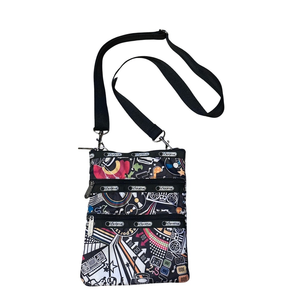 LeSportsac Kasey Cross-Body Bag Radio Music Boombox Print Nylon Multi-Color
